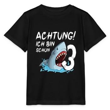 Achtung ich bin schon 3. Kindergeburtstag Hai - Stanley/Stella Kinder T-Shirt MINI CREATOR  - Schwarz - Vorne - Mikhail (115cm)