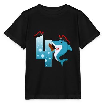 4th Children's Birthday Party Shark - Stanley/Stella MINI CREATOR Kids’ T-Shirt - black - Front - Mikhail (115cm)