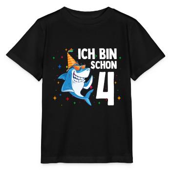 Ich bin schon 4. Kindergeburtstag Hai - Stanley/Stella Kinder T-Shirt MINI CREATOR  - Schwarz - Vorne - Mikhail (115cm)