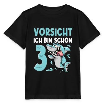 Vorsicht ich bin schon 3. Kindergeburtstag Hai - Stanley/Stella Kinder T-Shirt MINI CREATOR  - Schwarz - Vorne - Mikhail (115cm)