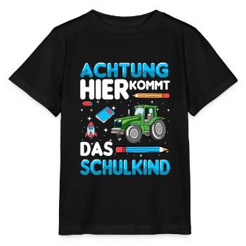 Schulkind Traktor Einschulung 1. Klasse Schule - Stanley/Stella Kinder T-Shirt MINI CREATOR  - Schwarz - Vorne - Mikhail (115cm)