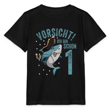 Vorsicht ich bin schon 1. Kindergeburtstag Hai - Stanley/Stella Kinder T-Shirt MINI CREATOR  - Schwarz - Vorne - Mikhail (115cm)