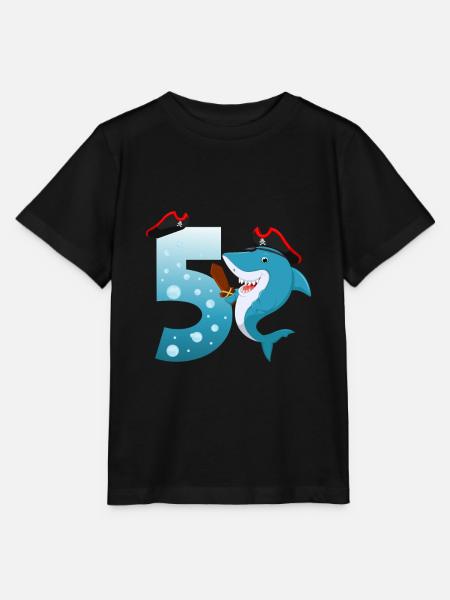5th Children's Birthday Shark - Stanley/Stella MINI CREATOR Kids’ T-Shirt - black