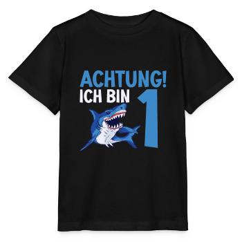 Achtung ich bin 1. Kindergeburtstag Hai - Stanley/Stella Kinder T-Shirt MINI CREATOR  - Schwarz - Vorne - Mikhail (115cm)