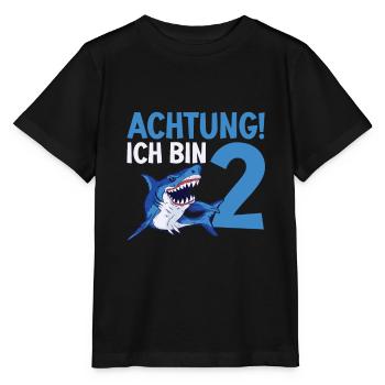 Achtung ich bin 2. Kindergeburtstag Hai - Stanley/Stella Kinder T-Shirt MINI CREATOR  - Schwarz - Vorne - Mikhail (115cm)