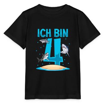 Ich bin 4. Kindergeburtstag Hai - Stanley/Stella Kinder T-Shirt MINI CREATOR  - Schwarz - Vorne - Mikhail (115cm)