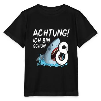 Achtung ich bin schon 8. Kindergeburtstag Hai - Stanley/Stella Kinder T-Shirt MINI CREATOR  - Schwarz - Vorne - Mikhail (115cm)