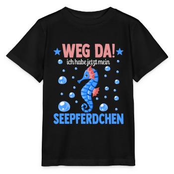 Seepferdchen Abzeichen Seepferdchen bestanden - Stanley/Stella Kinder T-Shirt MINI CREATOR  - Schwarz - Vorne - Mikhail (115cm)