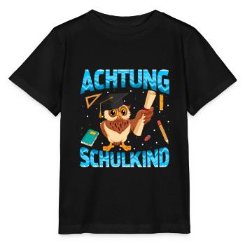 Achtung Schulkind Eule - Stanley/Stella Kinder T-Shirt MINI CREATOR  - Schwarz - Vorne - Mikhail (115cm)