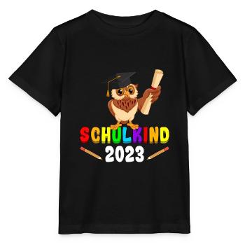 Einschulung Eule Schulkind 2023 1. Klasse - Stanley/Stella Kinder T-Shirt MINI CREATOR  - Schwarz - Vorne - Mikhail (115cm)