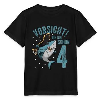 Vorsicht ich bin schon 4. Kindergeburtstag Hai - Stanley/Stella Kinder T-Shirt MINI CREATOR  - Schwarz - Vorne - Mikhail (115cm)