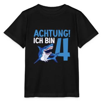 Achtung ich bin 4. Kindergeburtstag Hai - Stanley/Stella Kinder T-Shirt MINI CREATOR  - Schwarz - Vorne - Mikhail (115cm)