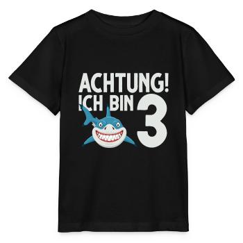 Achtung ich bin 3. Kindergeburtstag Hai - Stanley/Stella Kinder T-Shirt MINI CREATOR  - Schwarz - Vorne - Mikhail (115cm)