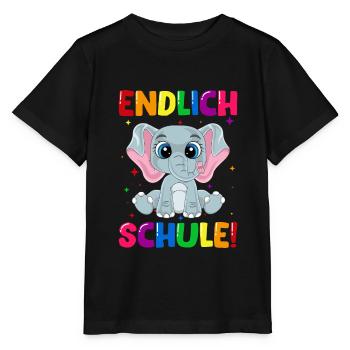 Endlich Schule Elefant Einschulung Schulkind - Stanley/Stella Kinder T-Shirt MINI CREATOR  - Schwarz - Vorne - Mikhail (115cm)