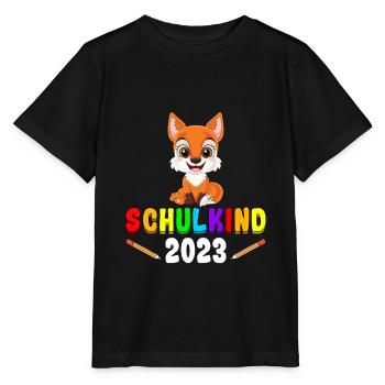 Einschulung Fuchs Schulkind 2023 1. Klasse - Stanley/Stella Kinder T-Shirt MINI CREATOR  - Schwarz - Vorne - Mikhail (115cm)