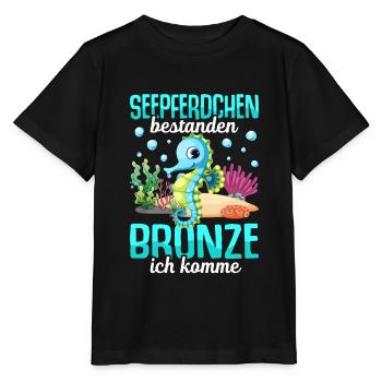 Seepferdchen Abzeichen Seepferdchen bestanden - Stanley/Stella Kinder T-Shirt MINI CREATOR  - Schwarz - Vorne - Mikhail (115cm)
