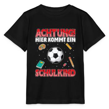 Achtung hier kommt ein Schulkind Fußball - Stanley/Stella Kinder T-Shirt MINI CREATOR  - Schwarz - Vorne - Mikhail (115cm)