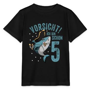 Vorsicht ich bin schon 5. Kindergeburtstag Hai - Stanley/Stella Kinder T-Shirt MINI CREATOR  - Schwarz - Vorne - Mikhail (115cm)