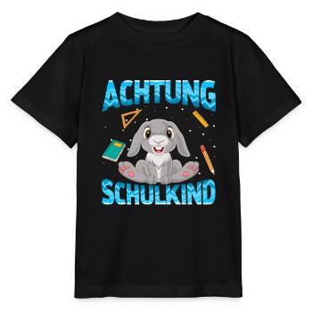 Einschulung Achtung Schulkind Geschenk Hase - Stanley/Stella Kinder T-Shirt MINI CREATOR  - Schwarz - Vorne - Mikhail (115cm)