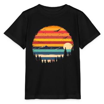 Sunset Forest Mountain Outdoor Retro 80s Vintage 3 - Stanley/Stella Kinder T-Shirt MINI CREATOR  - Schwarz - Vorne - Mikhail (115cm)