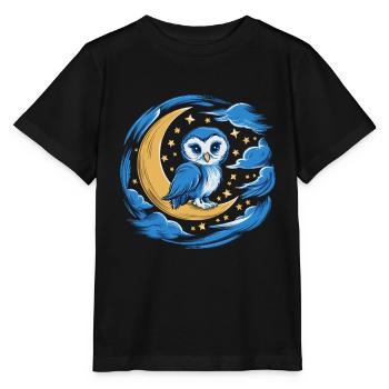 Eule Mond Sterne Nachthimmel - Stanley/Stella Kinder T-Shirt MINI CREATOR  - Schwarz - Vorne - Mikhail (115cm)