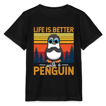 Life is better with a Penguin Pinguin - Stanley/Stella Kinder T-Shirt MINI CREATOR  - Schwarz - Vorne - Mikhail (115cm)