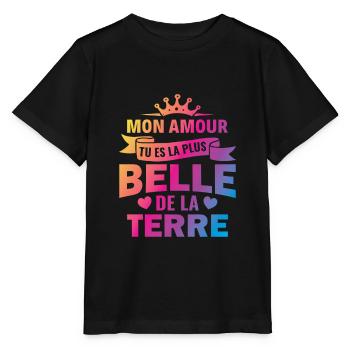 mon amour tu es la plus belle de la terre couple - T-shirt bio MINI CREATOR Stanley/Stella Enfant - noir - Devant - Mikhail (115cm)