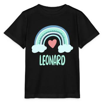 Leonard Name Regenbogen Baby - Stanley/Stella Kinder T-Shirt MINI CREATOR  - Schwarz - Vorne - Mikhail (115cm)