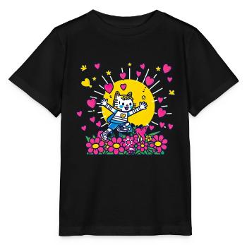 Kinderbild Malen Katze Luftballon Herz - Stanley/Stella Kinder T-Shirt MINI CREATOR  - Schwarz - Vorne - Mikhail (115cm)