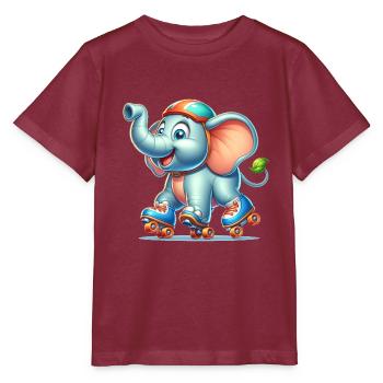 Cute Inline Skater Elephant - Stanley/Stella MINI CREATOR Kids’ T-Shirt - burgundy - Front - Kain (125cm)