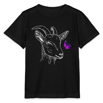 Ziege mit Schmetterling - Stanley/Stella Kinder T-Shirt MINI CREATOR  - Schwarz - Vorne - Mikhail (115cm)