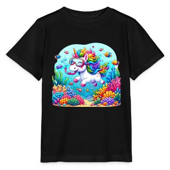Unterwasserabenteuer Einhorn Korallenriffe - Stanley/Stella Kinder T-Shirt MINI CREATOR  - Schwarz - Vorne - Mikhail (115cm)