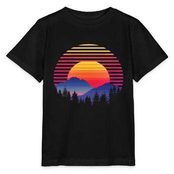 Sunset Forest Mountain Outdoor Retro 80s Vintage 4 - Stanley/Stella Kinder T-Shirt MINI CREATOR  - Schwarz - Vorne - Mikhail (115cm)