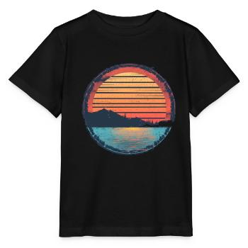 Sunset Lake Mountain Outdoor Retro 80s Vintage - Stanley/Stella Kinder T-Shirt MINI CREATOR  - Schwarz - Vorne - Mikhail (115cm)