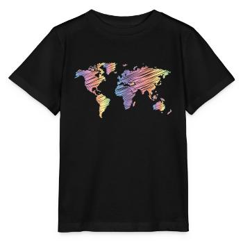 Pastel World Map Colorful World - Stanley/Stella MINI CREATOR Kids’ T-Shirt - black - Front - Mikhail (115cm)