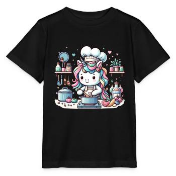 Kulinarisches Einhorn Magische Abenteuer Koch - Stanley/Stella Kinder T-Shirt MINI CREATOR  - Schwarz - Vorne - Mikhail (115cm)