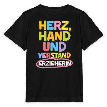 Kindergärtnerin Abschied Herz Hand & Verstand - Stanley/Stella Kinder T-Shirt MINI CREATOR  - Schwarz - Vorne - Mikhail (115cm)