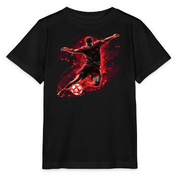 Ein Fußballer in einer dynamischen Aktion mit einem Torschuss. - Stanley/Stella Kinder T-Shirt MINI CREATOR  - Schwarz - Vorne - Mikhail (115cm)