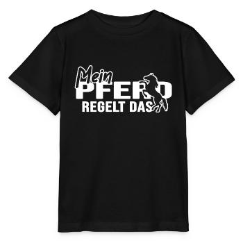 Reiten "Pferd regelt" Springreiter Galopp - Stanley/Stella Kinder T-Shirt MINI CREATOR  - Schwarz - Vorne - Mikhail (115cm)
