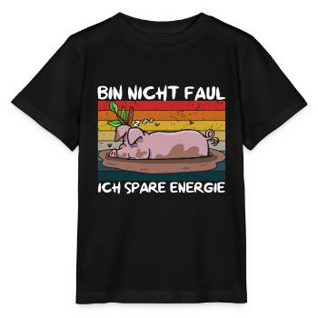 Je ne suis pas paresseux, j’économise de l’énergie, cochon ventru - T-shirt bio MINI CREATOR Stanley/Stella Enfant - noir - Devant - Mikhail (115cm)