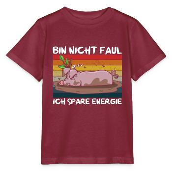 I'm not lazy, I save energy, pot-bellied pig - Stanley/Stella MINI CREATOR Kids’ T-Shirt - burgundy - Front - Kain (125cm)