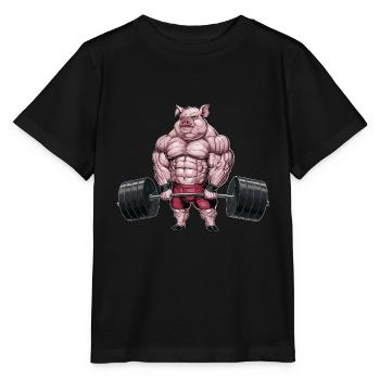 Schwein Gewichtheben Fitness-Studio - Stanley/Stella Kinder T-Shirt MINI CREATOR  - Schwarz - Vorne - Mikhail (115cm)