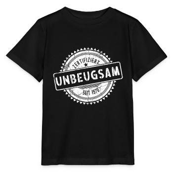 Zertifiziert Unbeugsam Seit 1970 Slogan Stolz - Stanley/Stella Kinder T-Shirt MINI CREATOR  - Schwarz - Vorne - Mikhail (115cm)