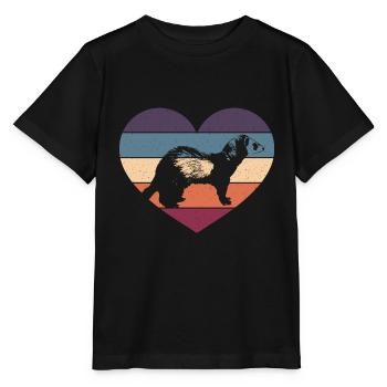Vintage Heart Cute Weasel Ferret Animal Lover - Stanley/Stella Kinder T-Shirt MINI CREATOR  - Schwarz - Vorne - Mikhail (115cm)