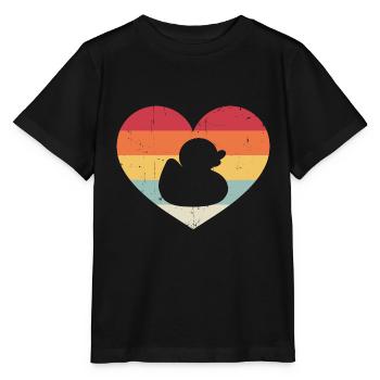 Vintage Heart Rubber Duck Duckling Duckie Retro - Stanley/Stella MINI CREATOR Kids’ T-Shirt - black - Front - Mikhail (115cm)