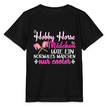 Hobby Horsing Reiterin Reitsport - Stanley/Stella Kinder T-Shirt MINI CREATOR  - Schwarz - Vorne - Mikhail (115cm)