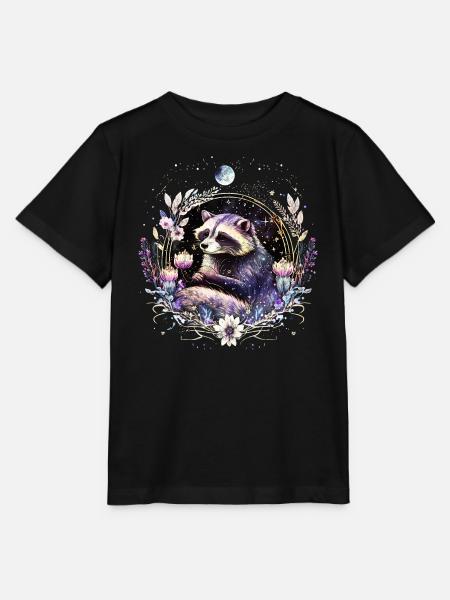 Kleiner Waschbär, Mond, Blumen, Sterne, Tiere, - Stanley/Stella Kinder T-Shirt MINI CREATOR  - Schwarz