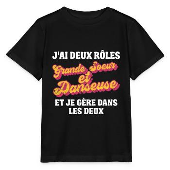 grande soeur danseuse je gère rétro 80s humour - T-shirt bio MINI CREATOR Stanley/Stella Enfant - noir - Devant - Mikhail (115cm)