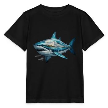 Cooler Hai Meereslandschaft Gemälde Kunst - Stanley/Stella Kinder T-Shirt MINI CREATOR  - Schwarz - Vorne - Mikhail (115cm)