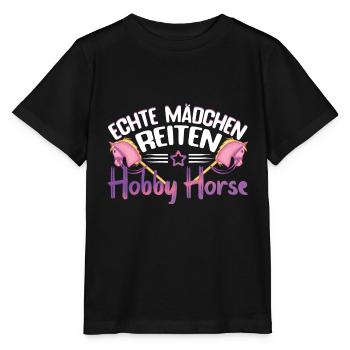 Hobby Horsing Echte Mödchen reiten Hobby Horse - Stanley/Stella Kinder T-Shirt MINI CREATOR  - Schwarz - Vorne - Mikhail (115cm)